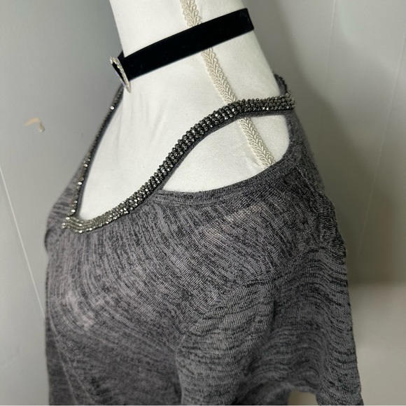 Juicy Couture Rhinestone Trim Burnout Tee – Off Shoulder Glam Top - Picture 5 of 7